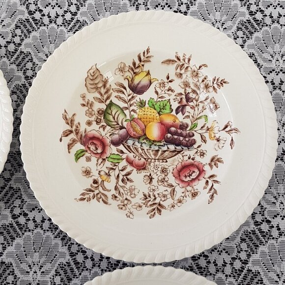 4pc Johnson Brothers PONOMA Rimmed Soup Bowl Set, Windsor Ware Brown Transferwar - Picture 7 of 11